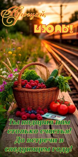 Открытка Прощай, Июль. Ты подарил нам столько счастья! До встречи в следующем году.