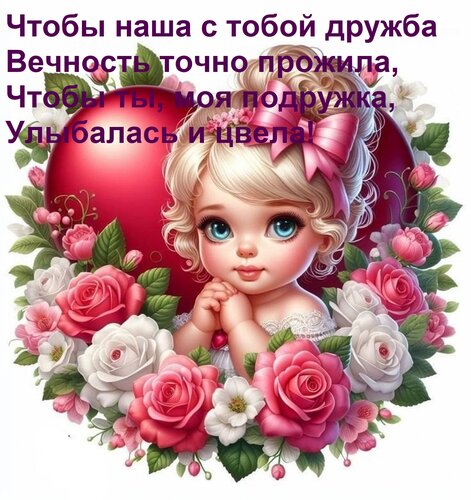Открытка Чтобы наша с тобой дружба вечность точно прожила, чтобы ты, моя подружка, улыбалась и цвела!