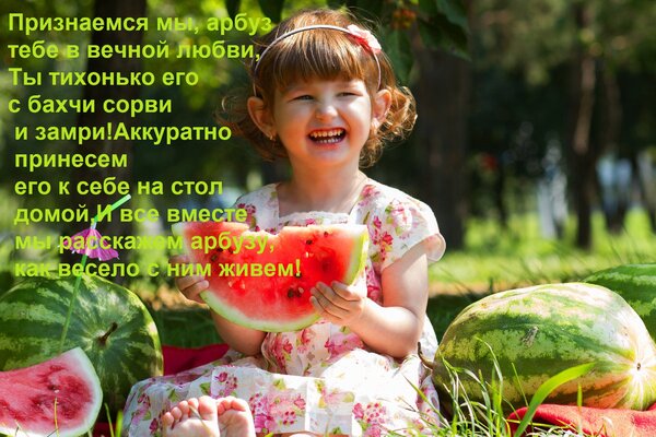 Открытка Признаемся мы, арбуз тебе в вечной любви, Ты тихонько его с бахчи сорви и замри! Аккуратно принесем