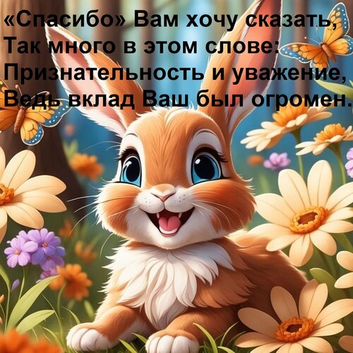 Открытка «Спасибо» Вам хочу сказать, Так много в этом слове: Признательность и уважение, Ведь вклад Ваш был о
