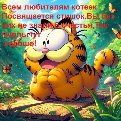 Открытка Всем любителям котеек Посвящается стишок. Вы без них не знали б счастья, Так мурлычут хорошо!
