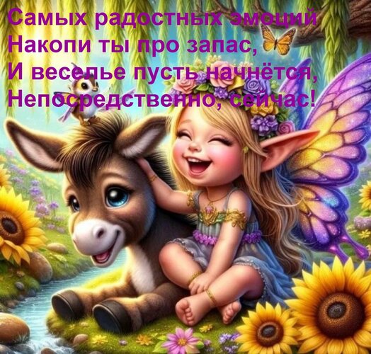 Открытка Самых радостных эмоций Накопи ты про запас, И веселье пусть начнётся, Непосредственно, сейчас!