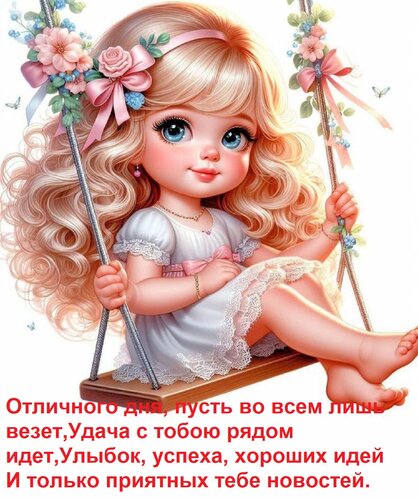 Открытка Отличного дня, пусть во всем лишь везет, Удача с тобою рядом идет, Улыбок, успеха, хороших идей И то