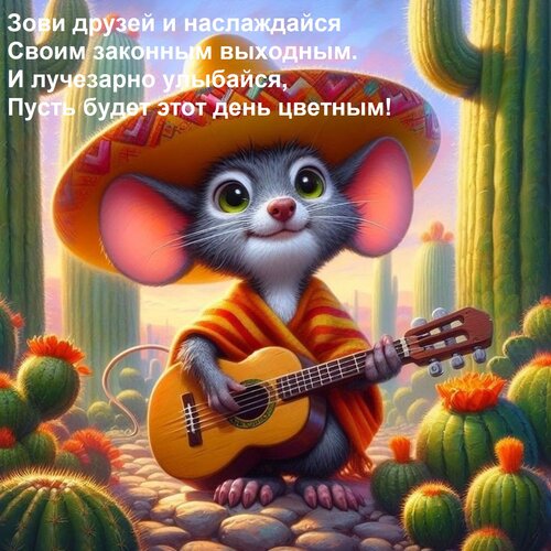 Открытка Зови друзей и наслаждайся Своим законным выходным. И лучезарно улыбайся, Пусть будет этот день цветн