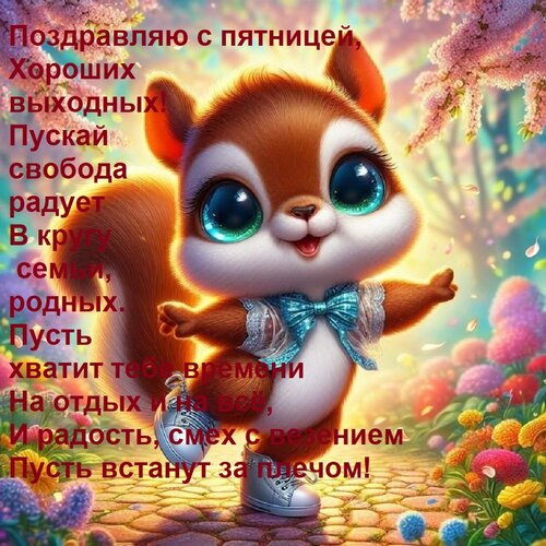 Открытка Поздравляю с пятницей, хороших выходных! Пускай свобода радует в кругу семьи, родных.
