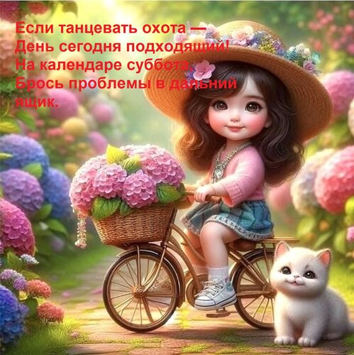 Открытка Если танцевать охота — День сегодня подходящий! На календаре суббота, Брось проблемы в дальний ящик.