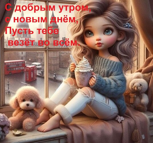 Открытка С добрым утром, с новым днём, пусть тебе везёт во всём.