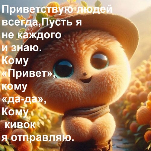 Открытка Приветствую людей всегда, Пусть я не каждого и знаю. Кому «Привет», кому «да-да», Кому кивок я отпра