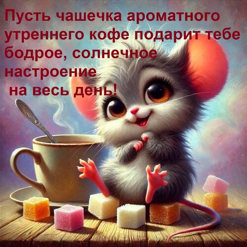 Открытка Пусть чашечка ароматного утреннего кофе подарит тебе бодрое, солнечное настроение на весь день!