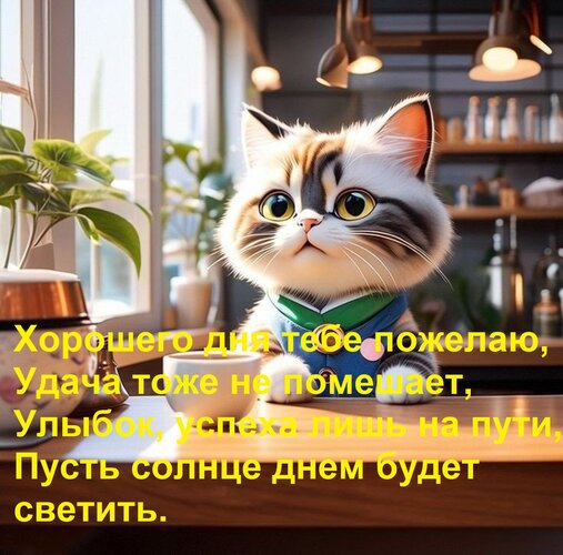 Открытка Хорошего дня тебе пожелаю, удача тоже не помешает, улыбок, успеха лишь на пути...