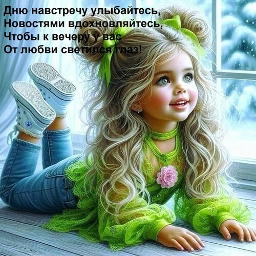 Открытка Дню навстречу улыбайтесь, новостями вдохновляйтесь, чтобы к вечеру у вас от любви светился глаз!