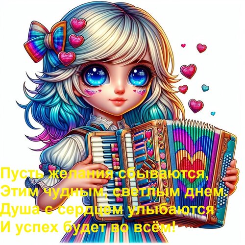 Открытка Пусть желания сбываются, этим чудным, светлым днем. Душа с сердцем улыбаются и успех будет во всём!