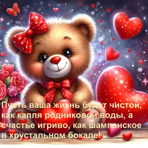 Открытка Пусть ваша жизнь будет чистой, как капля родниковой воды, а счастье игриво, как шампанское в хрустальном бокале!