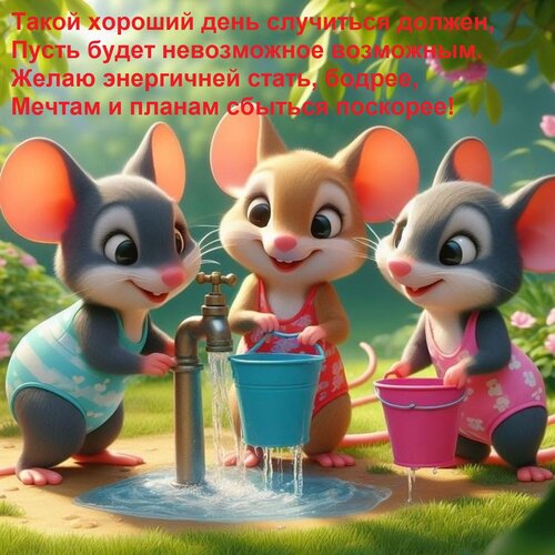 Открытка Такой хороший день случиться должен, пусть будет невозможное возможным. Желаю энергичней стать, бодр