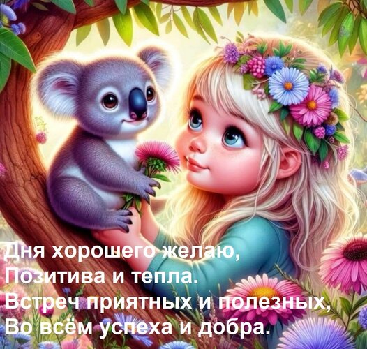 Открытка Дня хорошего желаю, позитива и тепла. Встреч приятных и полезных, во всём успеха и добра.