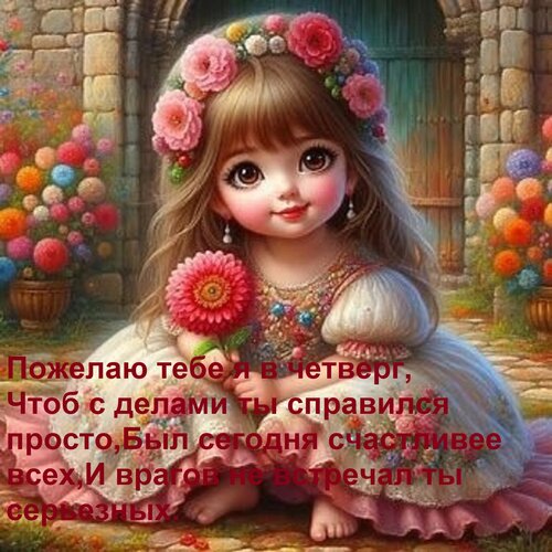 Открытка Пожелаю тебе я в четверг, Чтоб с делами ты справился просто, Был сегодня счастливее всех, И врагов н