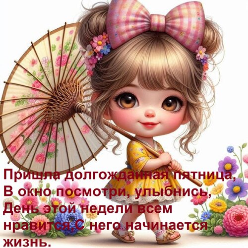 Открытка Пришла долгожданная пятница, В окно посмотри, улыбнись, День этой недели всем нравится, С него начин