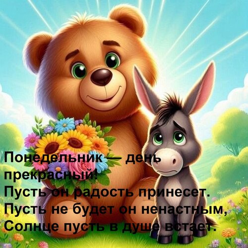 Открытка Понедельник — день прекрасный! Пусть он радость принесет. Пусть не будет он ненастным, Солнце пусть