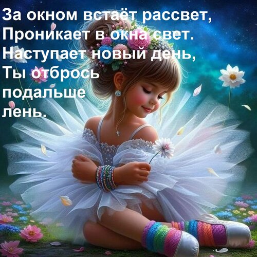 Открытка За окном встаёт рассвет, Проникает в окна свет. Наступает новый день, Ты отбрось подальше лень.