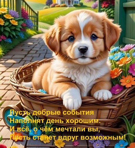 Открытка Пусть добрые события Наполнят день хорошим. И всё, о чём мечтали вы, Пусть станет вдруг возможным!