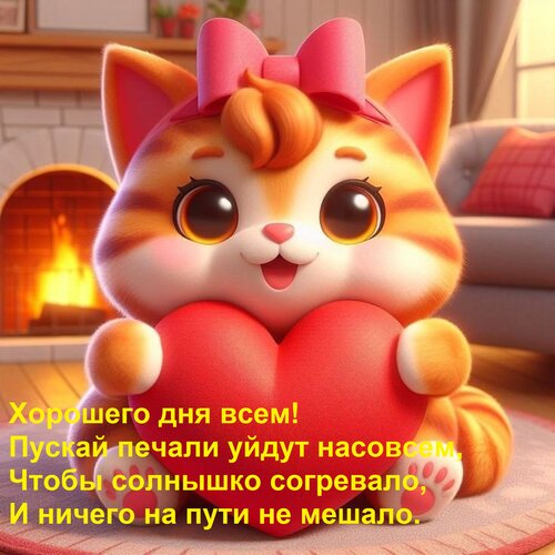 Открытка Хорошего дня всем! Пускай печали уйдут насовсем, Чтобы солнышко согревало, И ничего на пути не мешал