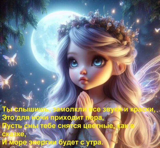 Открытка Ты слышишь, замолкли все звуки и краски, Это для ночи приходит пора, Пусть сны тебе снятся цветные,
