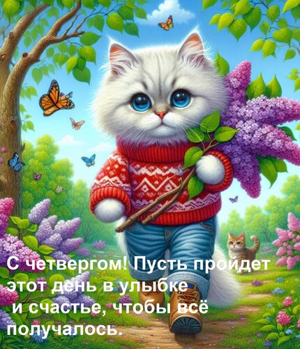 Открытка С четвергом! Пусть пройдет этот день в улыбке и счастье, чтобы всё получалось.