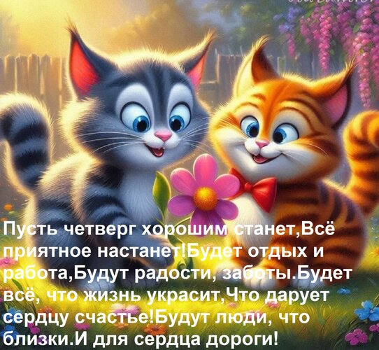 Открытка Пусть четверг хорошим станет, Всё приятное настанет! Будет отдых и работа, Будут радости, заботы. Бу