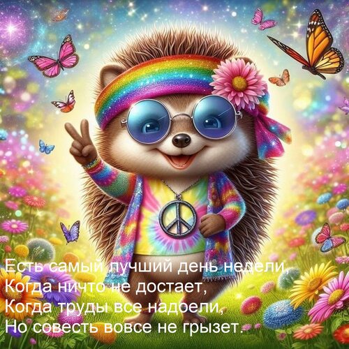 Открытка Есть самый лучший день недели, Когда ничто не достает, Когда труды все надоели, Но совесть вовсе не