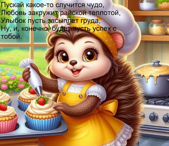 Открытка Пускай какое-то случится чудо, Любовь закружит райской теплотой, Улыбок пусть засыплет груда, Ну, и,