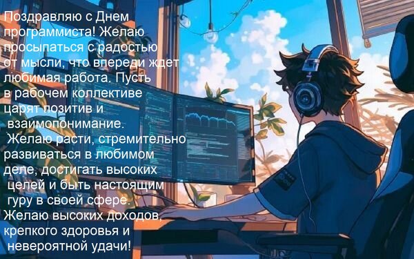Открытка Поздравляю с Днем программиста! Желаю просыпаться с радостью от мысли, что впереди ждет любимая рабо