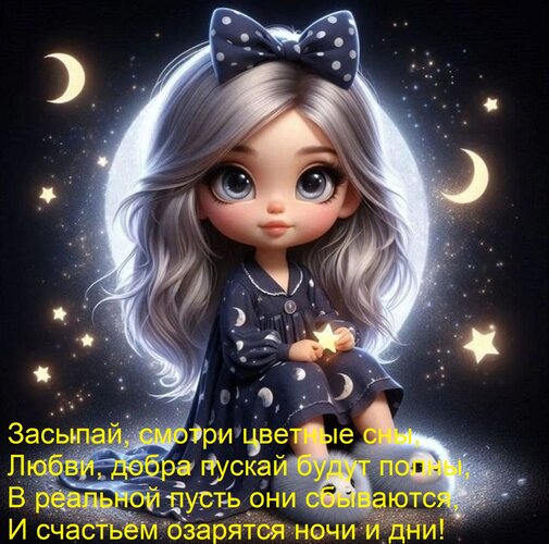 Открытка Засыпай, смотри цветные сны, Любви, добра пускай будут полны, В реальной пусть они сбываются, И счас
