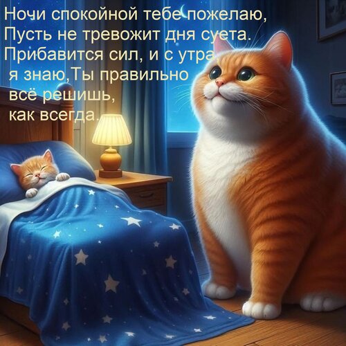 Открытка Ночи спокойной тебе пожелаю, Пусть не тревожит дня суета. Прибавится сил, и с утра, я знаю, Ты прави