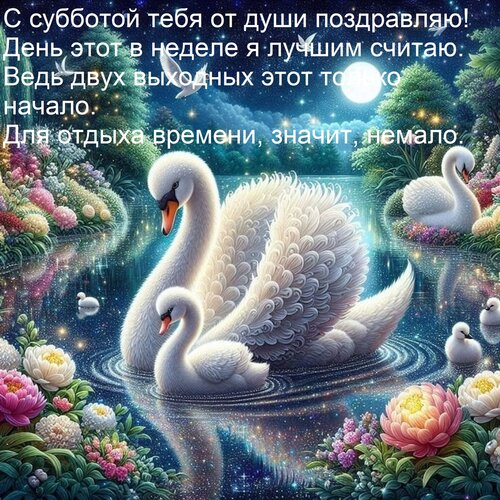 Открытка С субботой тебя от души поздравляю! День этот в неделе я лучшим считаю. Ведь двух выходных этот толь