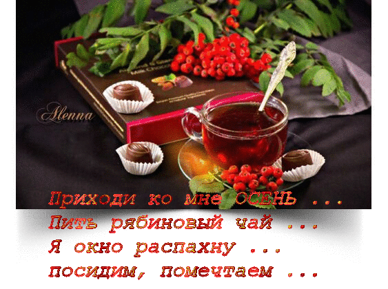 Анимированная открытка Приходи ко мне осень пить рябиновый чай