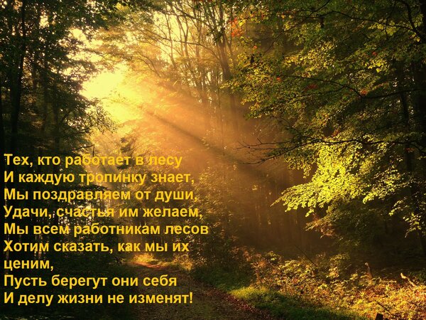 Открытка Тех, кто работает в лесу И каждую тропинку знает, Мы поздравляем от души, Удачи, счастья им желаем,