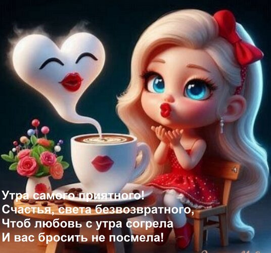 Открытка Утра самого приятного! Счастья, света безвозвратного, чтоб любовь с утра согрела и вас бросить не посмела!