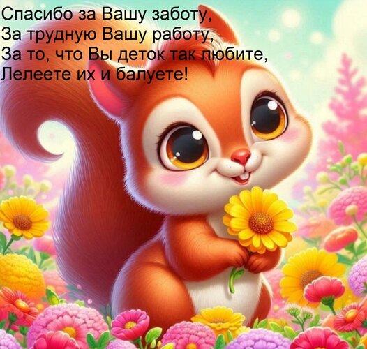 Открытка Спасибо за вашу заботу, за трудную Вашу работу, за то, что вы деток так любите, лелеете их и балуете!
