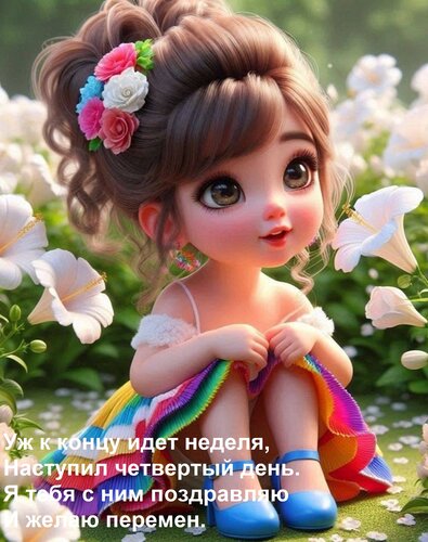 Открытка Уж к концу идет неделя, наступил четвертый день. Я тебя с ним поздравляю и желаю перемен.