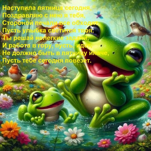 Открытка Наступила пятница сегодня, поздравляю с нею я тебя. Стороной печали все обходят, пусть улыбка светится...