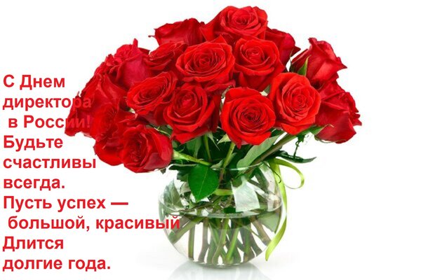 Открытка С днем директора в России! Будьте счастливы всегда. Пусть успех — большой, красивый длится долгие года.