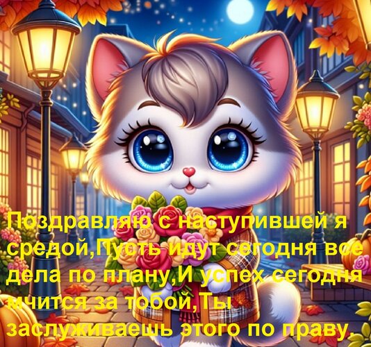 Открытка Поздравляю с наступившей я средой, пусть идут сегодня все дела по плану, и успех сегодня мчится за тобой