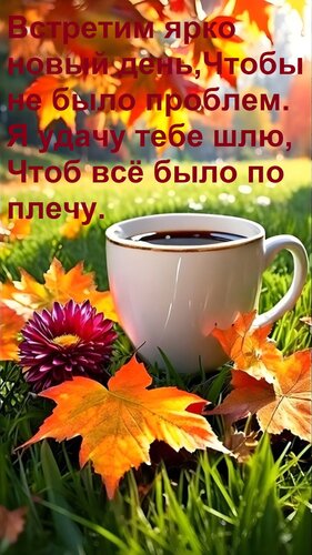 Открытка Встретим ярко новый день, Чтобы не было проблем. Я удачу тебе шлю, Чтоб всё было по плечу.