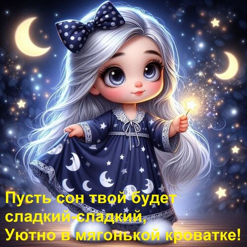 Открытка Пусть сон твой будет сладкий-сладкий, Уютно в мягонькой кроватке!