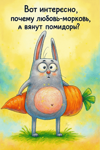 Анимированная открытка Вот интересно, почему любовь-морковь, а вянут помидоры?