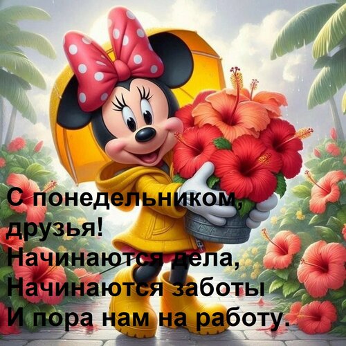 Открытка С понедельником, друзья! Начинаются дела, начинаются заботы и пора нам на работу.