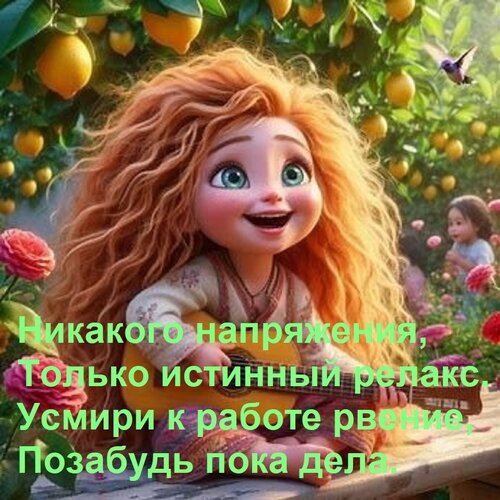 Открытка Никакого напряжения, только истинный релакс. Усмири к работе рвение, позабудь пока дела.
