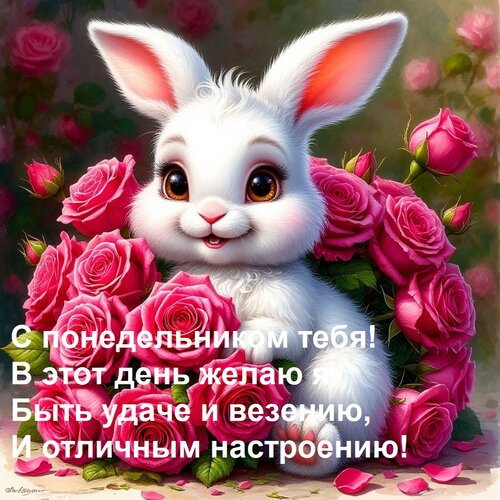 Открытка С понедельником тебя! В этот день желаю я быть удаче и везению, и отличным настроению!