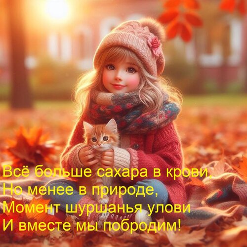 Открытка Всё больше сахара в крови, Но менее в природе, Момент шуршанья улови И вместе мы побродим!