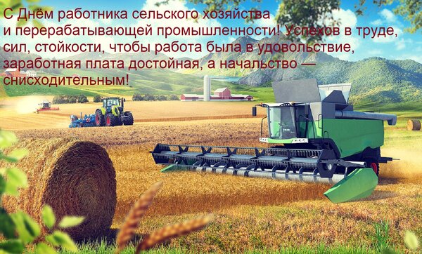 Открытка С Днём работника сельского хозяйства и перерабатывающей промышленности! Успехов в труде, сил, стойко